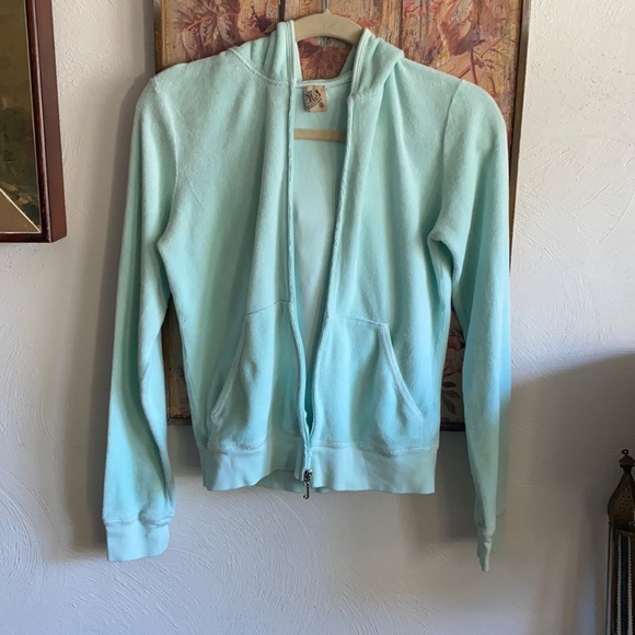 JUICY COUTURE Y2K TERRYCLOTH JACKET MINT GREEN ZIP HOODIE JACKET M - Picture 5 of 13
